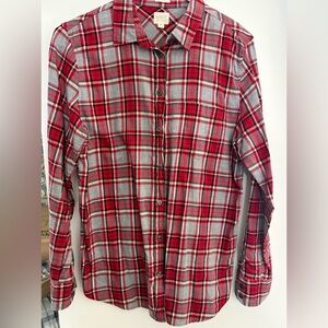 J Crew boy fit gray and red plaid thin weight flannel. EUC.